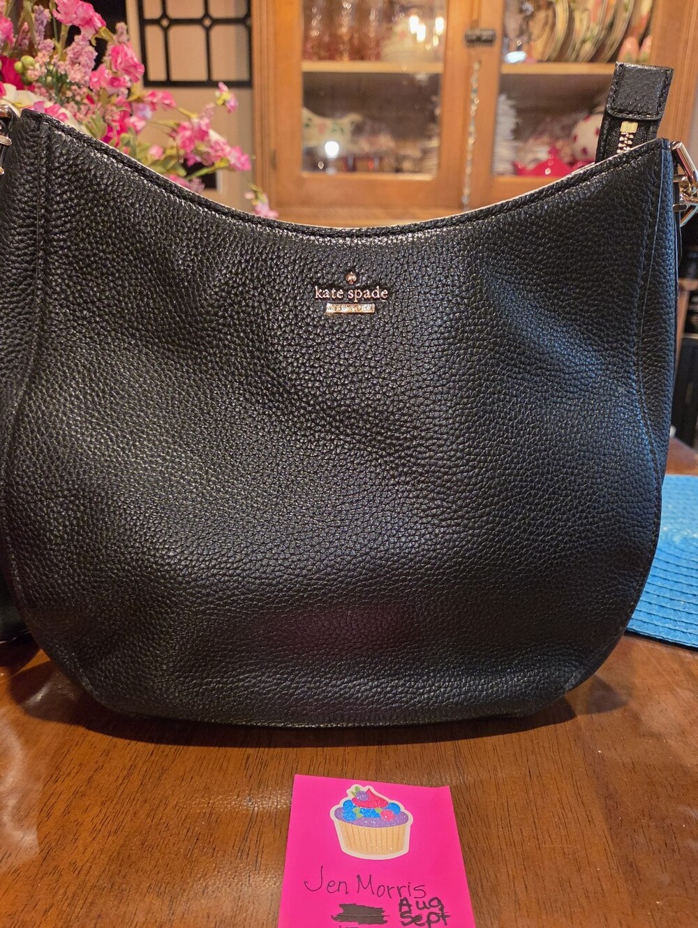 kate spade Black Pebbled Leather Shoulder Bag With CB Strap